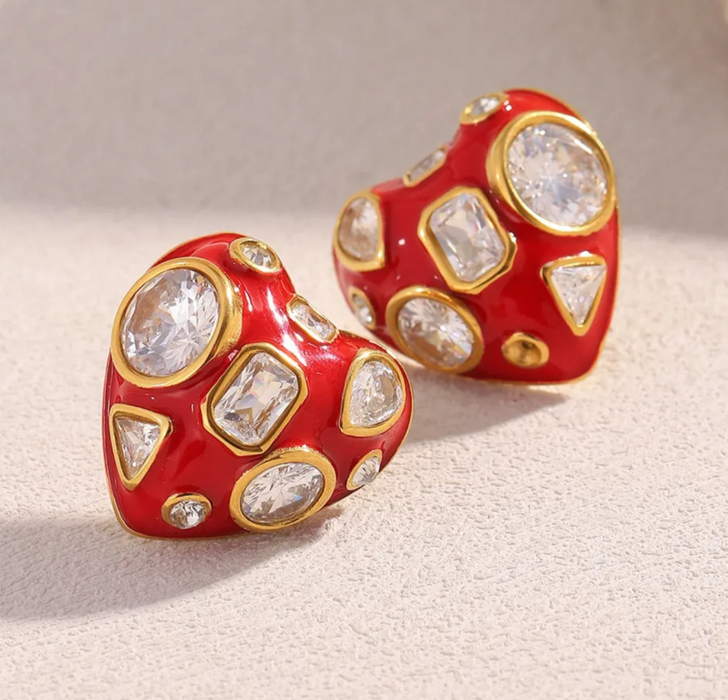 BEDAZZLED RED HEART EARRINGS 💧