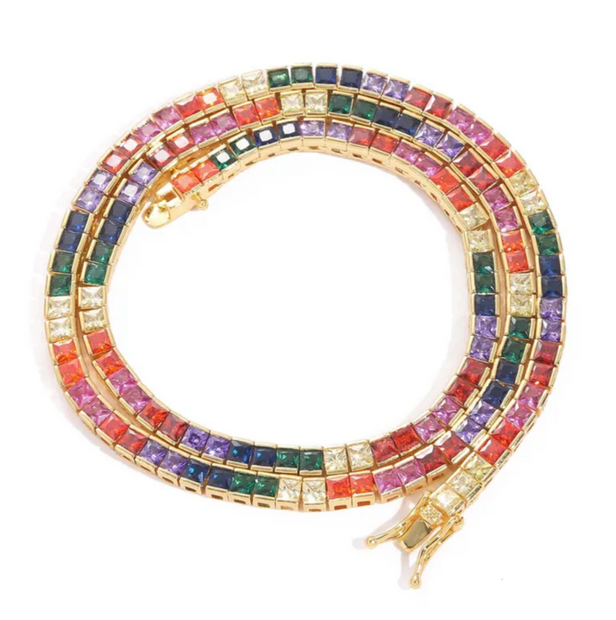 PRE ORDEN SQUARED RAINBOW TENNIS NECKLACE